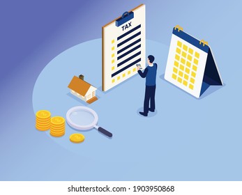 Property tax 3D isometric vector concept for banner, website, illustration, landing page, flyer, etc