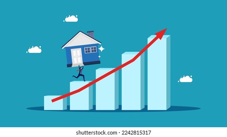 Property that grows. Businessman holding house on growth chart