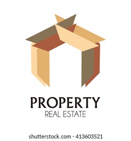 Property tower of property ribbon abstract vector and logo design or template real estate business icon of company identity symbol concept