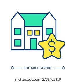 Property value line color icon. Home financing, estate investment. House market, home loan. Mortgage rate. Isolated vector illustration. Flat colorful symbol design. Editable stroke