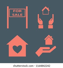 property vector icons set. with hand house, house heart, hands house and sale sign in set