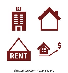 property vector icons set. with hotel building, home, house rent and real estate prices growth in set