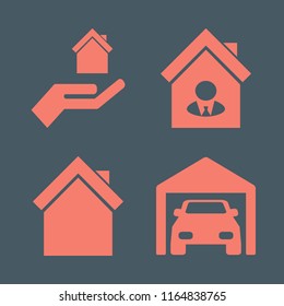 property vector icons set. with private garage, hand house, house seller and home in set