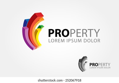 Property Vector Logo Template. 3D Abstract color curve bar symbolize a building or property. Vector logo multicolor illustration.