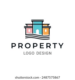 Property and wave logo. Suitable for Commercial real estate, real estate agency, travel agent, resort and vacation.