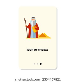 Prophet in desert flat vector icon. Religious character with stick in glory predicting future isolated vector illustration. Christianity and religion concept for web design and apps