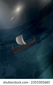 The prophet Jonah  book. Jonah 1:4-5. A violent storm arose that the ship threatened to break up.  Vector illustration. Bible stories. Old testament.  svg