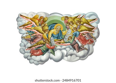 Prophet Moses accepts Law illustration in Byzantine style isolated