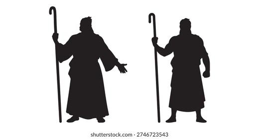 Prophet Moses holding staff biblical figure black silhouette illustration