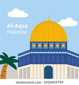 The Prophet's Mosque Al Aqsa or Dome of the Rock background is suitable for Mawlid Al Nabi and Al-Isra and Al-Mi'raj or israa and Miraj decoration.