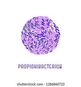 Propionibacterium. Gram-positive, anaerobic, rod-shaped genus of bacteria. Editable vector illustration in violet colors isolated on white background. Medical, healthcare and scientific concept.