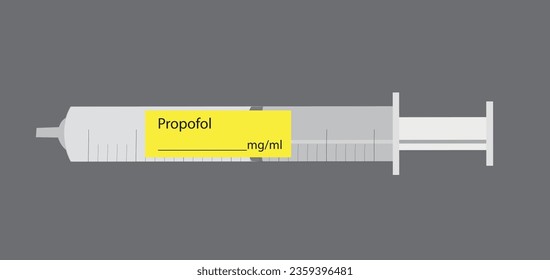 Propofol syringe illustration with a label to identify the drug