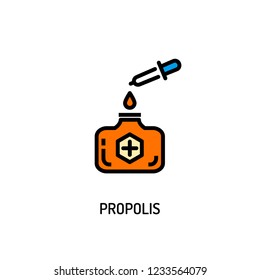 Propolis bottle medicine vector icon. Apiculture product concept