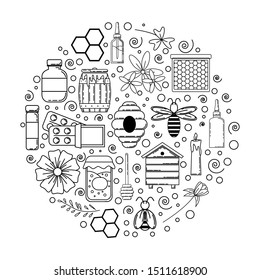 Concepto de tarjeta Propolis. Ilustración de miel vectorial para diseño y web,