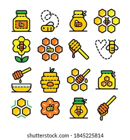 Propolis colorfull icons set. Outline set of propolis vector icons isolated on white background