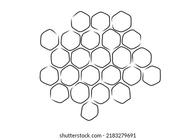 Peine de miel de Propolis. Estructura del peine de miel dibujada a mano en Doodle. Miel, polen, cera, pergamino y productos de abejas en forma de boceto. Dibujar ilustración en blanco y negro en un fondo blanco.