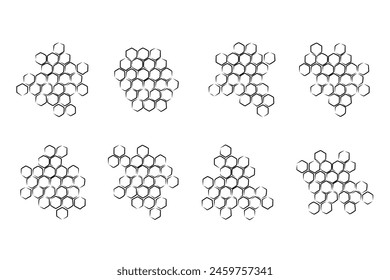 Propolis Wabenset. Handgezeichneter strukturierter Bürsten-Waben. Bild Bienenwachs. Bienenhonig und Propolis Doodle Vektorillustration isoliert auf weißem Hintergrund.