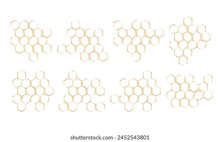 Propolis honeycomb sketch set. Hand drawn textured brush honey comb. Image bee wax. Bee honey and propolis doodle vector illustration isolated on white.