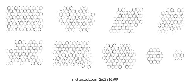 Propolis honeycomb sketch set. Handdrawn textured honey comb logo icon. Image bee wax. Bee honey and propolis doodle vector isolated on white background.
