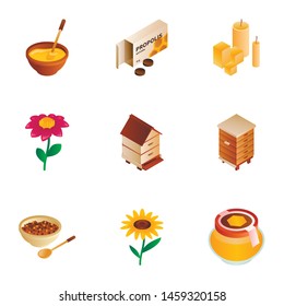 Propolis icon set. Isometric set of 9 propolis vector icons for web design isolated on white background