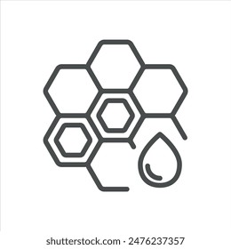 Propolis Icon. Simple Line Illustration of Honeycombs with a Droplet, Symbolizing Propolis Production. Vector Symbol on White Background.