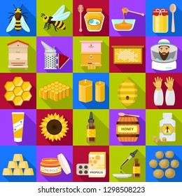 Propolis icons set. Flat set of propolis vector icons for web design