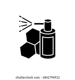 Propolis mouth spray black glyph icon. Organic medicine, natural bee product. Healthcare, apiculture business silhouette symbol on white space. Throat aerosol bottle vector isolated illustration