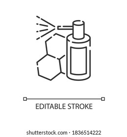 Propolis mouth spray linear icon. Organic medicine, natural bee product. Thin line customizable illustration. Contour symbol. Throat aerosol bottle vector isolated outline drawing. Editable stroke