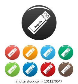Propolis pills icons set 9 color vector isolated on white for any design