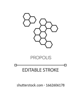 Propolis pixel perfect linear icon. Honey combs. Hive cell. Acne treatment component. Thin line customizable illustration. Contour symbol. Vector isolated outline drawing. Editable stroke