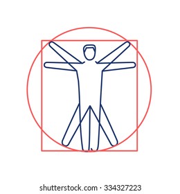 Proportion of human body red and blue linear icon on white background | flat design alternative healing illustration and infographic
