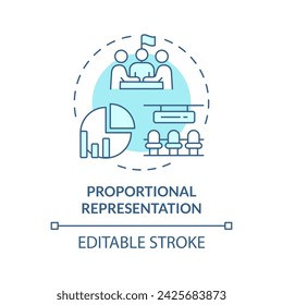 Icono de concepto de representación proporcional azul suave. Sistema de votación de proporción de votos. Votación electoral, selección de candidatos. Ilustración de línea de forma redonda. Idea abstracta. Diseño gráfico. Fácil de usar