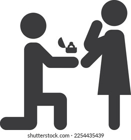Proposal black icon. Man with engagement ring and woman figure