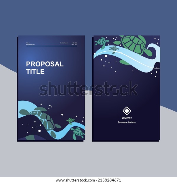 Proposal cover design with endangered sea turtle
design and under sea
view