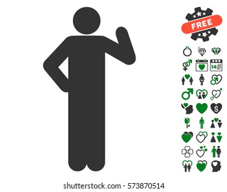 Proposal Pose icon with bonus love clip art. Vector illustration style is flat iconic green and gray symbols on white background.