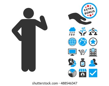 Proposal Pose pictograph with bonus clip art. Vector illustration style is flat iconic bicolor symbols, blue and gray colors, white background.