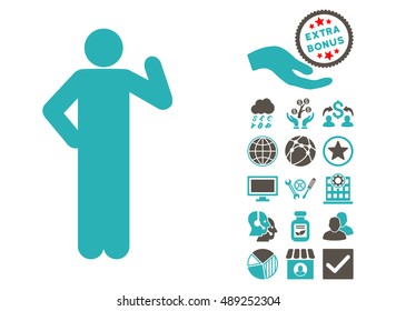 Proposal Pose pictograph with bonus clip art. Vector illustration style is flat iconic bicolor symbols, grey and cyan colors, white background.