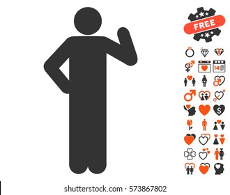 Proposal Pose pictograph with bonus love icon set. Vector illustration style is flat iconic orange and gray symbols on white background.