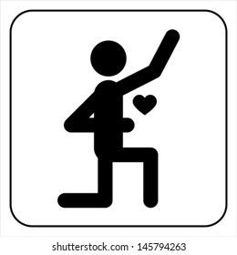 Proposal symbol. Man on knee with heart icon, vector. Isolated on white