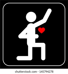 Proposal symbol. Man on knee with heart icon, vector