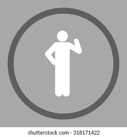 Proposal vector icon. This rounded flat symbol is drawn with dark gray and white colors on a silver background.