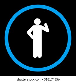 Proposal vector icon. This rounded flat symbol is drawn with blue and white colors on a black background.