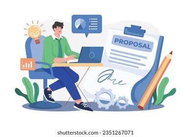 Proposal Writer Illustration concept. A flat illustration isolated on white background