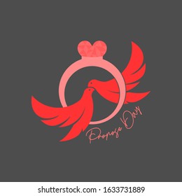 Propose Day with flying pigeon on the ring vector design