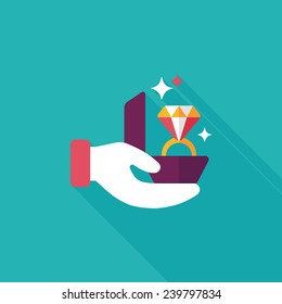 Propose diamond ring flat icon with long shadow,eps10