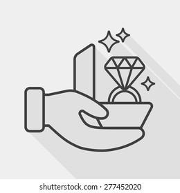 Propose diamond ring flat icon with long shadow, line icon