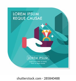 Propose diamond ring flat icon with long shadow,eps10