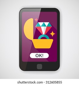 Propose diamond ring flat icon with long shadow,eps10
