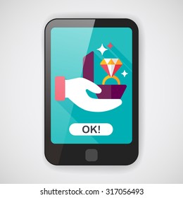 Propose diamond ring flat icon with long shadow,eps10