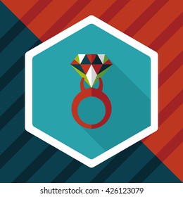 Propose diamond ring flat icon with long shadow,eps10